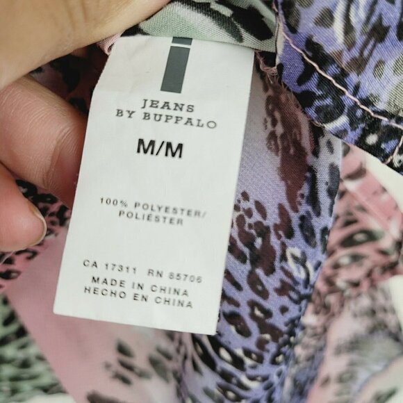 Jeans By Buffalo Women's Animal Print Blouse Sheer Button Up Sz Med Pastel EUC - Picture 6 of 12